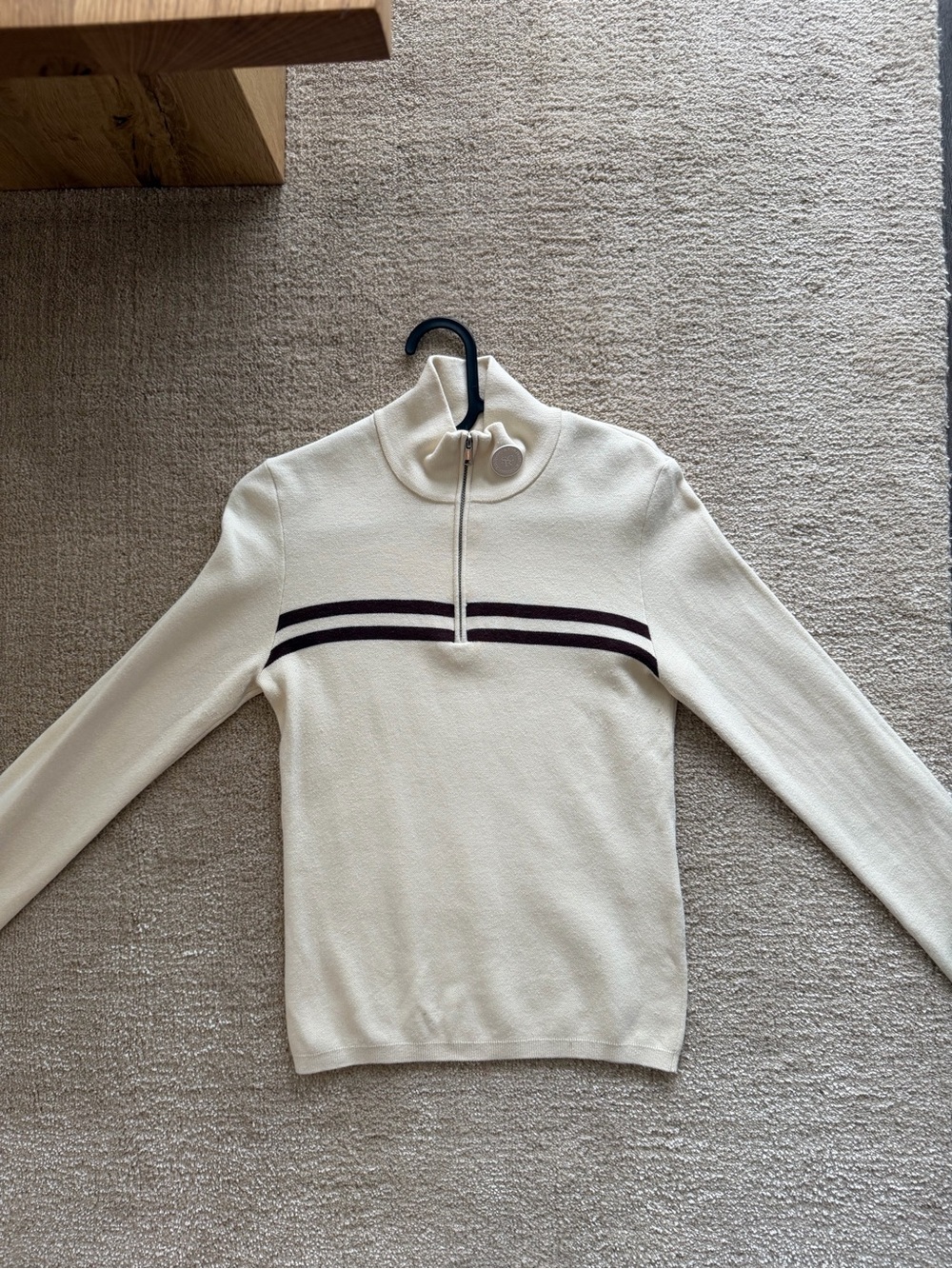 Sporty & Rich Cream Half-Zip Sweater with Dark Stripe Detail